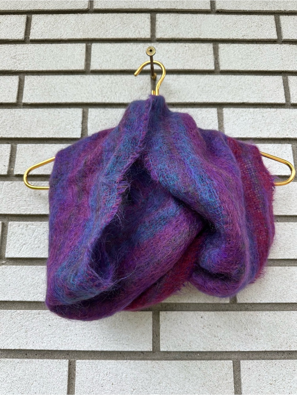 Royal Scot Mohair Wool Scarf Purple Teal Fringe UK Fuzzy Indie Sleaze Luxe - Picture 9 of 9